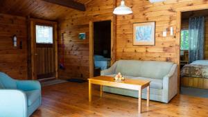 a living room with a couch and a table at Lake Muskoka 3-bdrm Cottage - Pier 100 #70 in Port Carling +24 photos