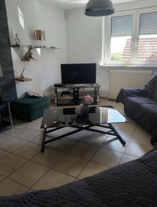 un soggiorno con un divano e un tavolino da caffè di Chez Jeanine Maison Familiale a Schaeffersheim