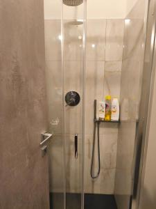 a shower with a glass door in a bathroom at house Benedetta & Gloria on the lake in Castelletto sopra Ticino +62 photos