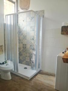 a bathroom with a shower and a toilet at RaMaya casa d'artista 2 in Biella +25 photos