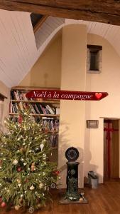a christmas tree in a room with a book shelf at Dreamy Perche landscape in Bivilliers