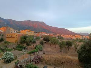 a view of a town with a mountain in the background at Rooftop Apt XL Terrace Views and Bike Garage in Palau-Saverdera +17 photos