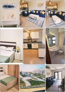 a collage of photos of a hotel room at Luxurious Chalet GAIA Ras El Hekma North Coast in Zāwiyat al ‘Awwāmah