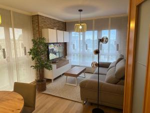 a living room with a couch and a tv at #Las Azaleas# in Ribadeo