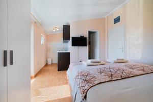 a hotel room with a bed and a television at Apartment Dragicevic 7 with Garage in Budva