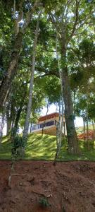 a house is seen through a group of trees at Lindo Chalé a 7 minutos do Centro in Domingos Martins