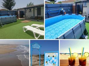 a collage of pictures of a swimming pool at Bungalow, Sueños del Sur! in Chiclana de la Frontera