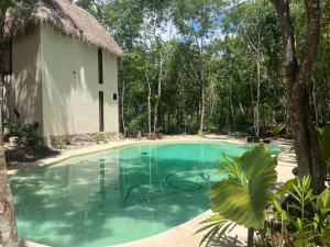 ein Schwimmbad vor einem Gebäude in der Unterkunft Sak in Tulum