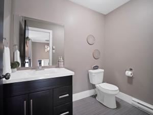 a bathroom with a sink and a toilet and a mirror at Comfortable 3BR Getaway in Riverview +30 photos
