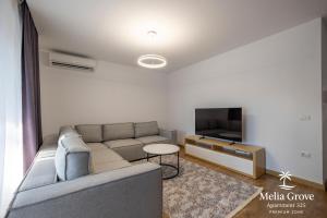 a living room with a couch and a tv at Melia Grove Apartment 325 in Draçi