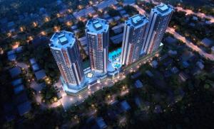 an overhead view of a city with tall buildings at night at Artisan Ratchada Spacious 2BR Condos in Bangkok