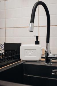 einen Toaster auf einer Küchentheke neben einer Spüle in der Unterkunft Apartments and Rooms Marica in Makarska