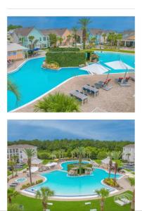 Dos fotografías de una piscina en un resort. en 3 Bedroom Luxury Condo with Resort Pool, Game Room, and Gym, en Panama City Beach