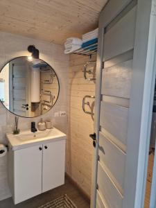 a bathroom with a sink and a mirror at Rita Sapnis in Nida +37 photos