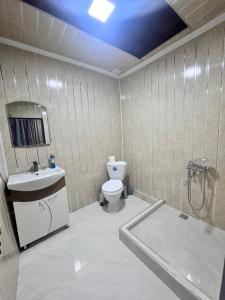 a bathroom with a toilet and a sink and a tub at Hovakimyans Hotel And Pool N1 in Yerevan Parakar +16 photos