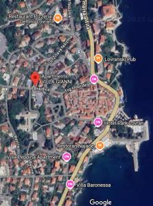 a map of a city with pink dots at VILLA GIANNI - lux. apt. ROMA -5* in Lovran