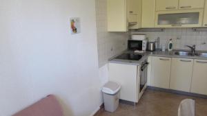 a small kitchen with a sink and a microwave at Apartments Furlan in Portorož +30 photos