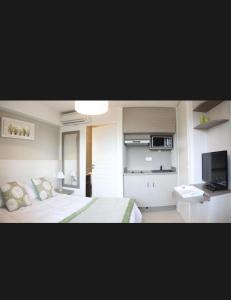 a hotel room with a bed and a television at Studio Pont du Gard in Remoulins
