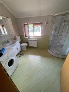 a bathroom with a shower and a sink and a toilet at Villa Emina in Košelji +59 photos
