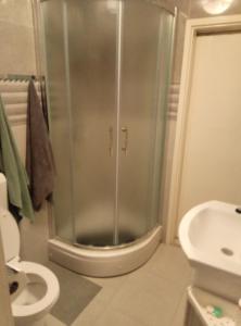 a bathroom with a shower and a toilet and a sink at Panta rhei in Razvala +12 photos