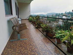 a chair sitting on a balcony with plants at Coorg villa homestay in Madikeri +6 photos