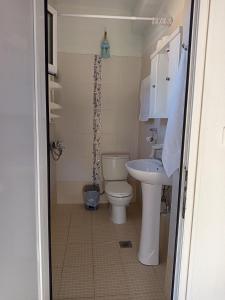 ein Badezimmer mit Toilette und Waschbecken in der Unterkunft Blue Paradise Villa in Karianí