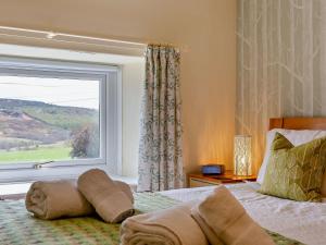 a bedroom with a bed with a large window at 3 Bed in Alnwick 93171 in Edlingham