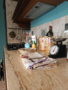 a kitchen counter with a counter top with food on it at Agriturismo Carnaroli in Piagge