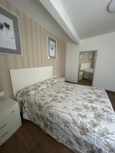 a bedroom with a bed and a dresser and a mirror at El Coso in Santa Cruz de la Zarza