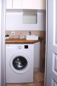 a laundry room with a washing machine and a sink at Dijon hypercentre - Hotel particulier - Philippe le Hardi in Dijon