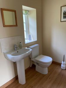 une salle de bain avec un lavabo blanc et des toilettes dans l'établissement Coachman's at Claremont Cottage, à St Andrews