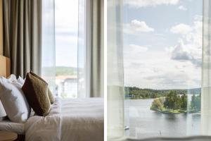 Postel nebo postele na pokoji v ubytování Hernö Gin Hotell