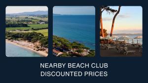a collage of three pictures of a beach and the ocean at Marina di Scarlino Resort in Puntone di Scarlino