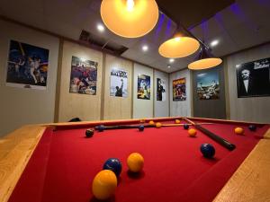 a room with a pool table with balls on it at Partypad Newcastle Central in Saint Peters