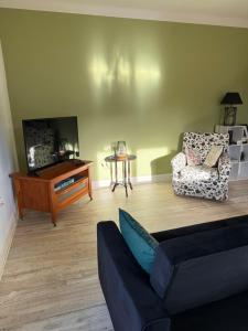 a living room with a couch and a tv and a chair at Appartement rénové 80 m2 in Foix