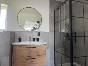a bathroom with a sink and a mirror at Eröffnungsangebot 100 qm Casa Daniela Donau Exclusive in Vilshofen an der Donau +28 photos