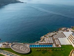 an aerial view of a resort next to the ocean at Rixos Premium Dubrovnik in Dubrovnik