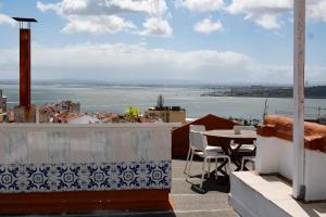 a balcony with a table and a view of the water at Olympo Shared flat with Amazing River view in Lisbon +26 photos