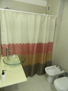 un bagno con lavandino e tenda da doccia di Zen house Bs As a Buenos Aires