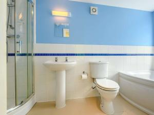 a bathroom with a toilet and a sink and a shower at 1 Bed in Clyro BN260 in Clyro +42 photos
