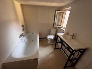 a bathroom with a tub and a toilet and a sink at Herberge Kleine Lea Gemeinschaftsbad KEIN WiFi Keine Heizung in Richelsdorf