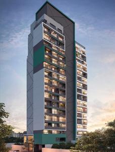 a rendering of a tall building with lights on at Confortável Apartamento próximo ao metrô Tucuruvi in Sao Paulo