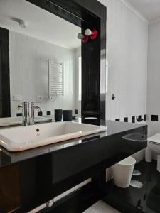 ノチェーラ・インフェリオーレにあるCome a Casa luxury roomsの大きな白い洗面台と大きな鏡のあるバスルーム
