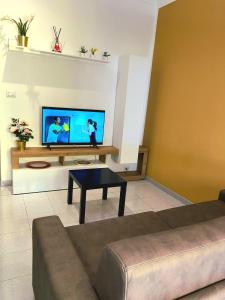 a living room with a couch and a flat screen tv at Cielo Aperto Bed and Breakfast in Rome