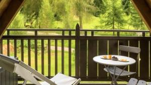 a table and two chairs on a balcony with a view at Alpen Chalet in Ponte di Legno +36 photos