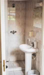 a bathroom with a sink and a shower at Villa14 - Noisy Party Hostel in Pärnu