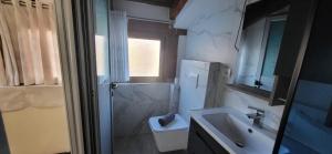 希马拉Jon rooms的带水槽、马桶和镜子的浴室