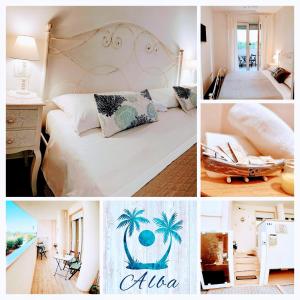 a collage of pictures of a hotel room with a bed and a table at Alba b&b in Polignano a Mare