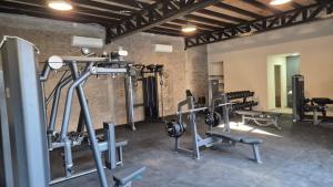 a gym with several treadmills and weights at Gran Hotel Dakar in Mendoza