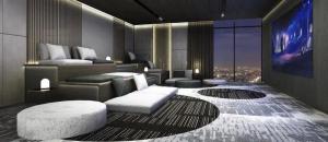 a hotel room with a view of a city at Regent Home Bangna Huge Bedroom Condo in Bang Chak